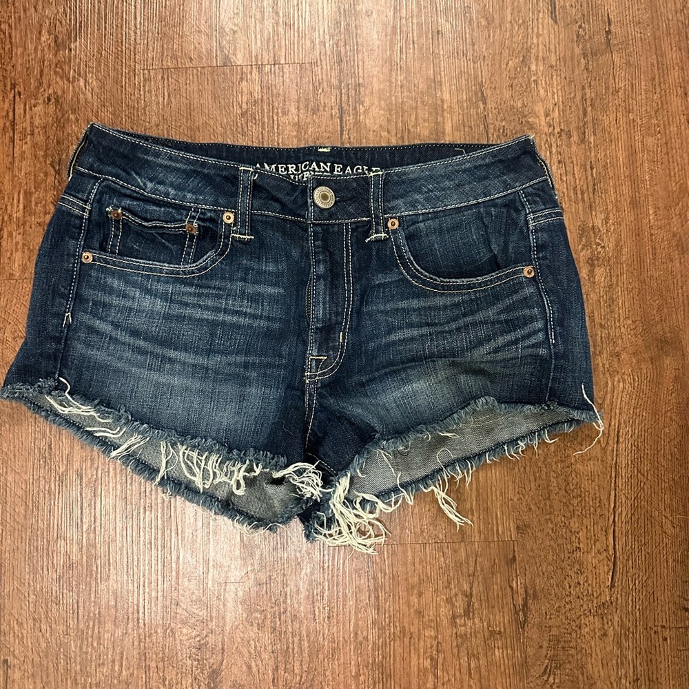 American Eagle Outfitters Blue Jean Shorts Distressed Frayed Hem